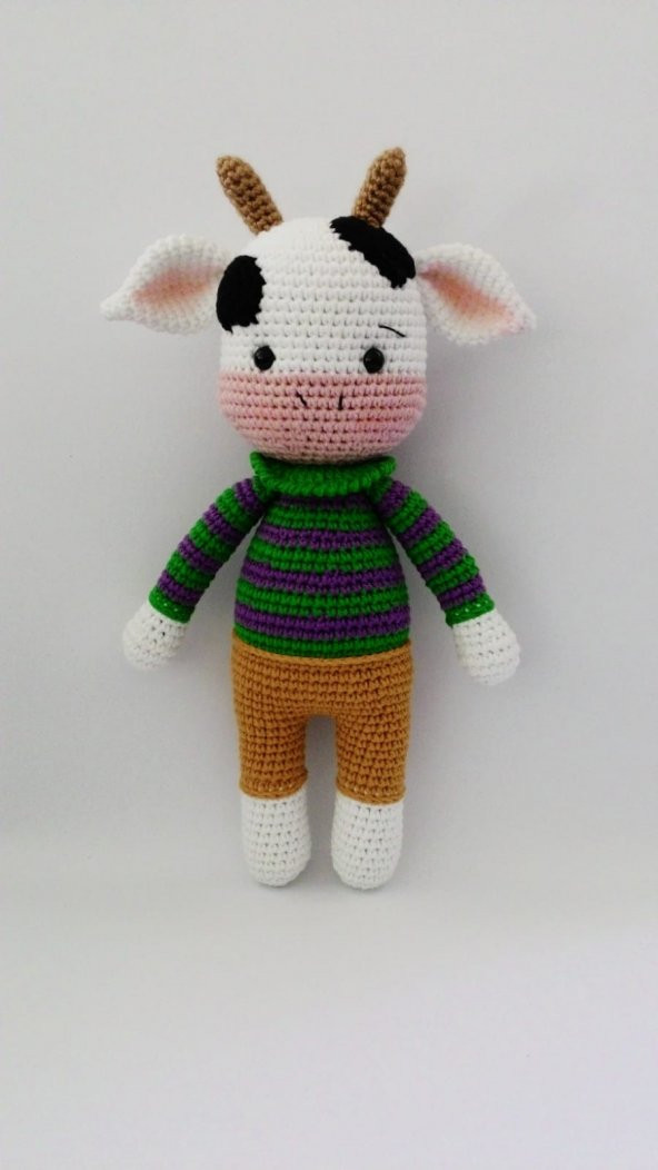 Pembe Suratlı Sevimli İnek Amigurumi Organik Oyuncak