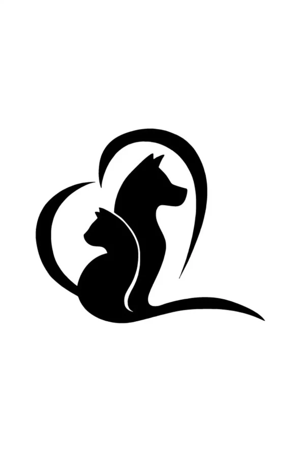 Kedi Köpek Sevgisi Sticker Oto Motor Laptop Duvar Folyo Sticker 15x13 cm