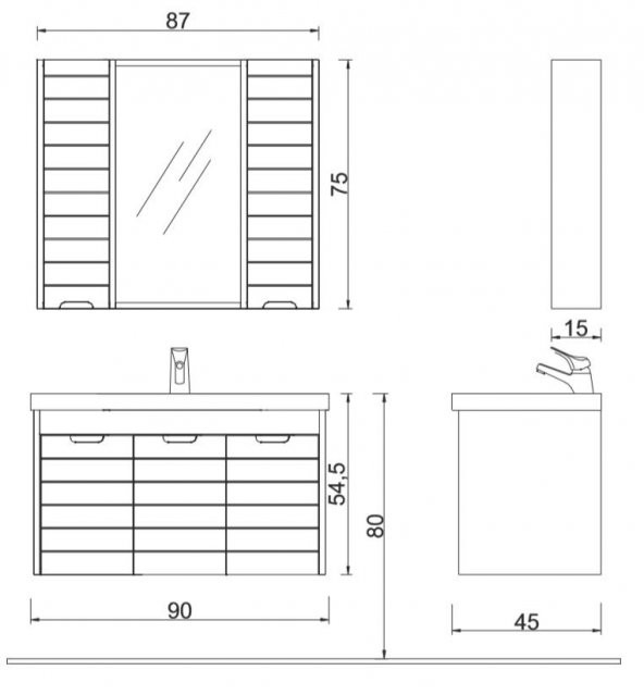 Denko Mostar 90 cm MDF Lake Aynalı Banyo Dolabı Üst Modül-Siyah - Resim 2