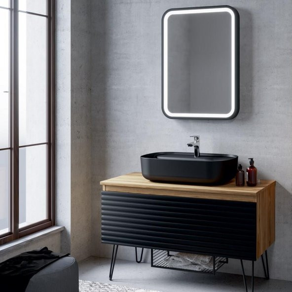 Denko Taylan 100 cm MDF Siyah Banyo Dolabı Aynalı Üst Modülü - Resim 2