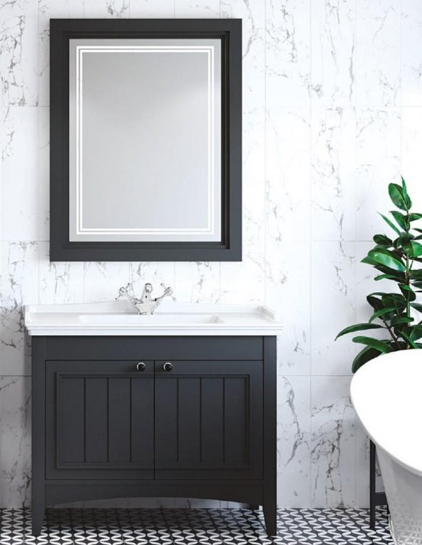 Denko Helena 100 cm MDF Antrasit Gri  Banyo Dolabı Aynalı Üst Modülü - Resim 2