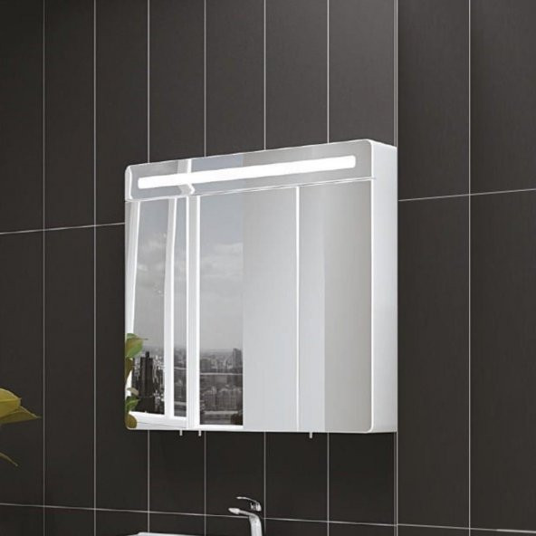 Denko Girne 90 cm MDF Beyaz Banyo Dolabı Aynalı Üst Modülü