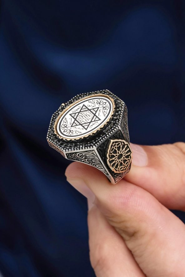 Mührü Süleyman İşleme 925 Gümüş Erkek Yüzük - Resim 7