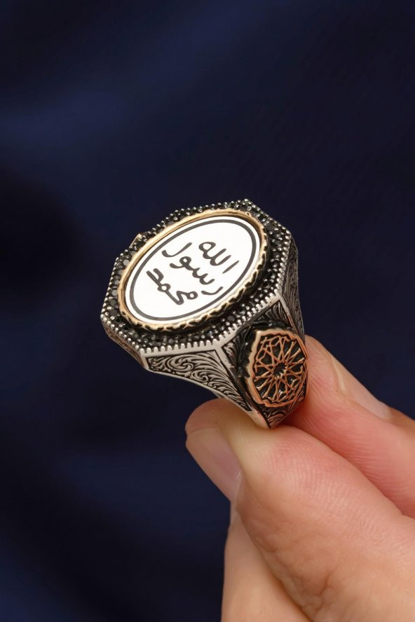 Peygamber Mührü Yazılı 925 Gümüş Erkek Yüzük - Resim 3