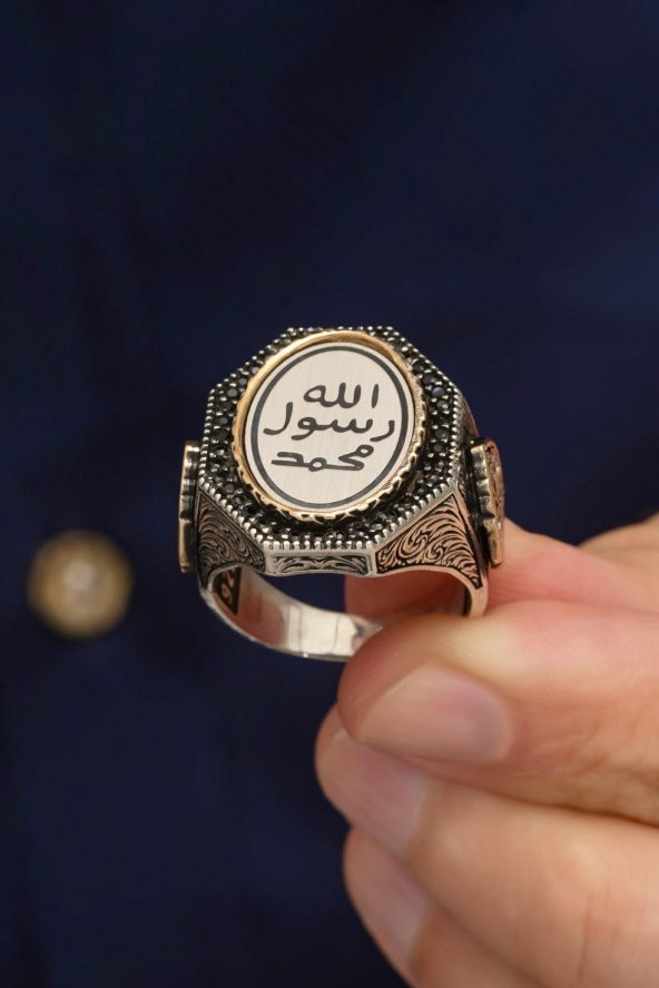 Peygamber Mührü Yazılı 925 Gümüş Erkek Yüzük - Resim 7
