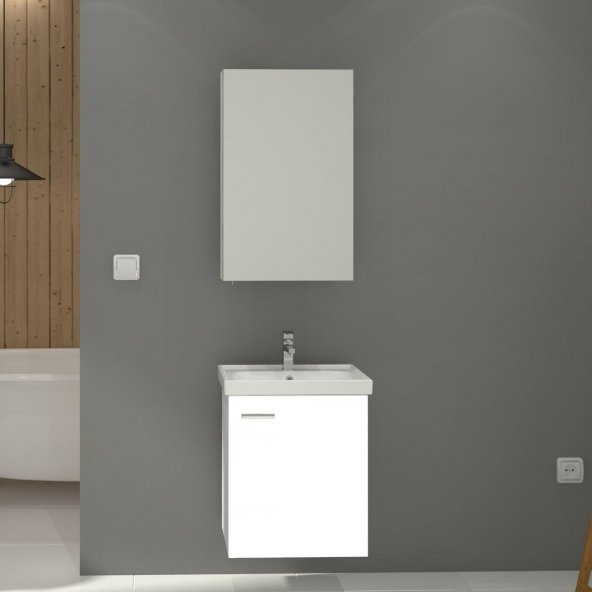 Denko Terra 50 cm MDF Beyaz Banyo Dolabı Aynalı Üst Modül - 2