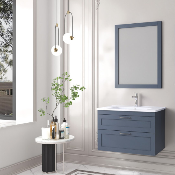 Denko Beyoğlu 75 cm MDF Mat Lacivert Banyo Dolabı Aynalı Üst Modülü - 2