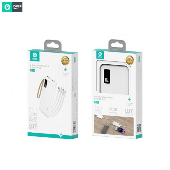 Global İP10 10000mAh 2xUsbA + Type-C + Micro + Lightning Çıkışlı Led Göstergeli Powerbank Beyaz WNE0359 - 3