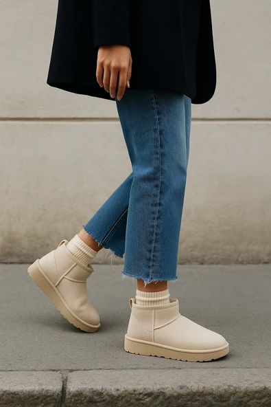 Muggo HUG Garantili Kadın Kalın Taban İçi Tüylü Günlük Mini Yarım Bot - Resim 2