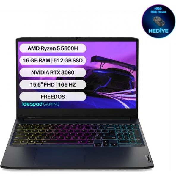 Lenovo IdeaPad Gaming 3 82K200K0TX Ryzen 5 5600H 16 GB 512 GB SSD RTX3060 15.6" Full HD Notebook
