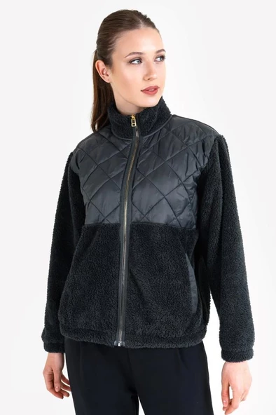 Lescon 23NTBS002137633 Siyah Kadın Polar Fermuarlı Sweatshirt