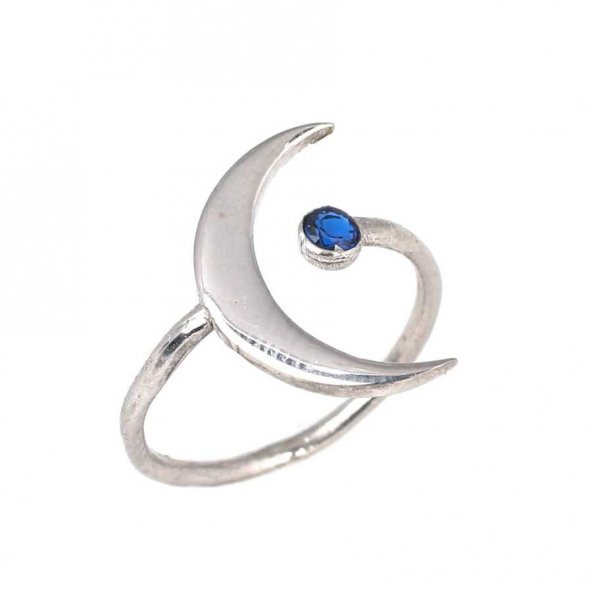 925 Ayar Gümüş Hilal Safir Taşlı Yüzük ürün görseli 1