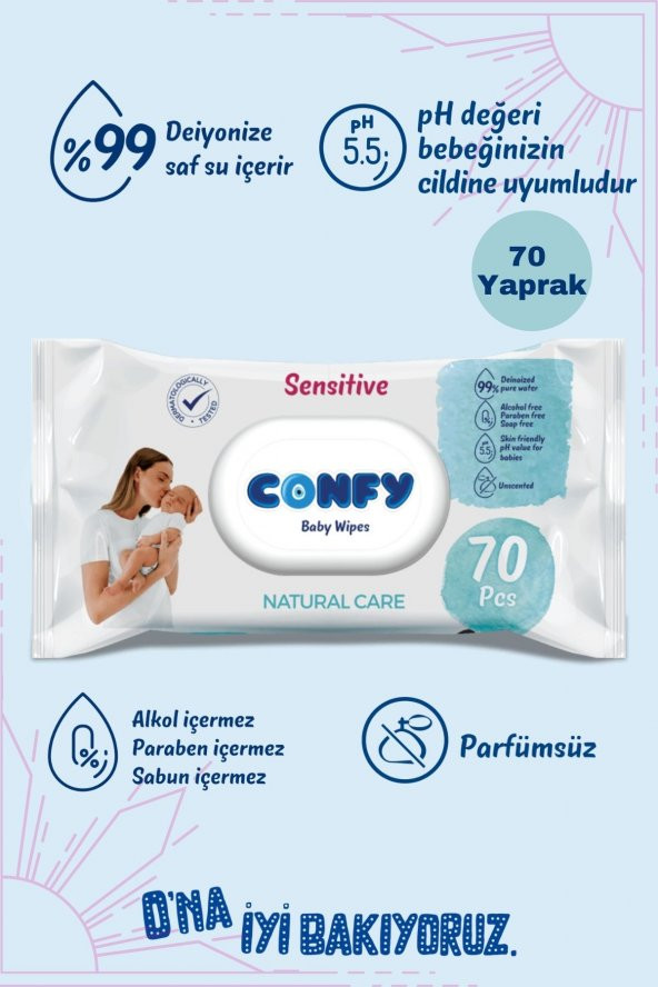 Confy Sensitive Bebeklere Özel Islak Mendil 70 Yaprak