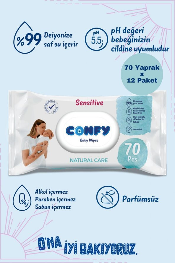 Confy Sensitive Bebeklere Özel Islak Mendil 12x70 - 840 Yaprak