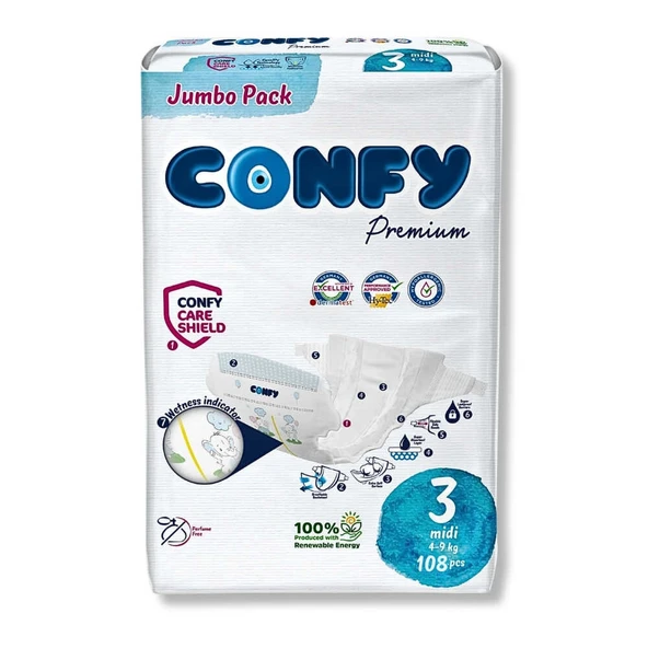 Confy Premium Bebek Bezi 3 Beden Midi 4 - 9 Kg 108 Adet - 2