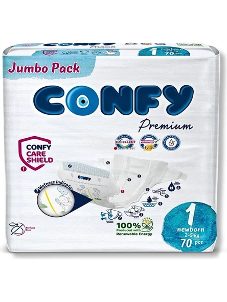 Confy Premium 1 Numara Bebek Bezi Yenidoğan 2 - 5 Kg 70 Adet - 2