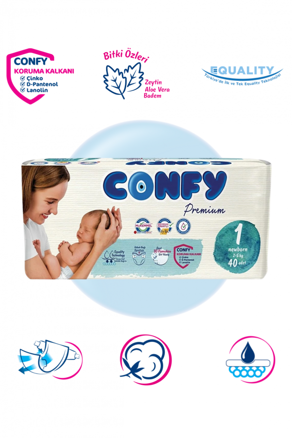 Confy Premium 1 Numara Bebek Bezi Yenidoğan 2 - 5 Kg 40 Adet