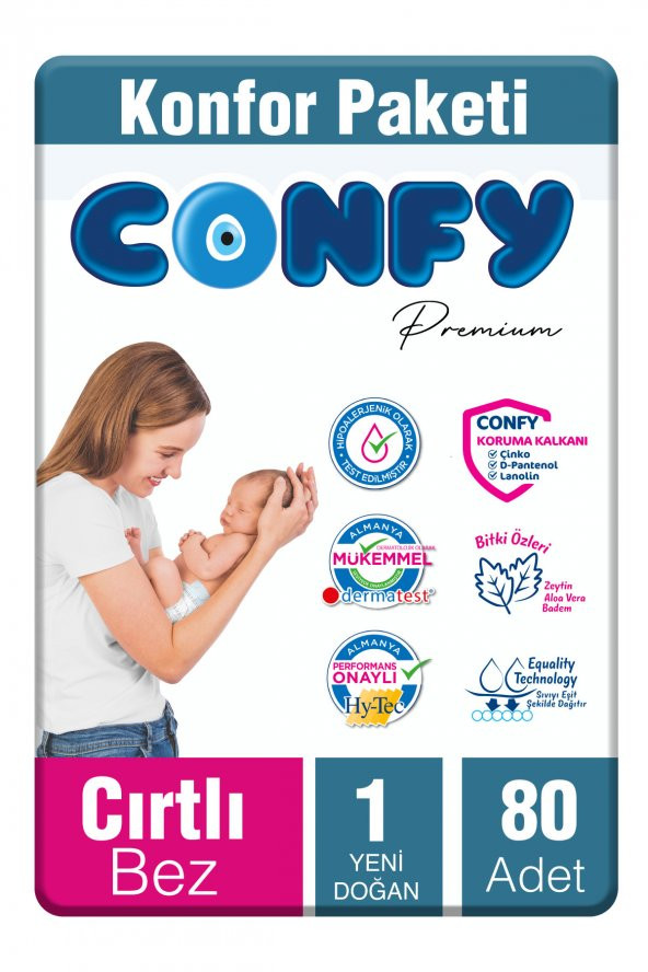 Confy Premium 1 Numara Bebek Bezi Yenidoğan 2 - 5 KG 80 Adet