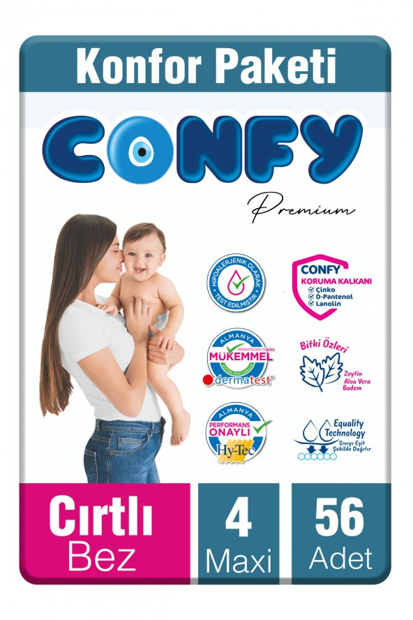 Confy Premium 4 Numara Bebek Bezi Maxi 7 - 14 KG 56 Adet