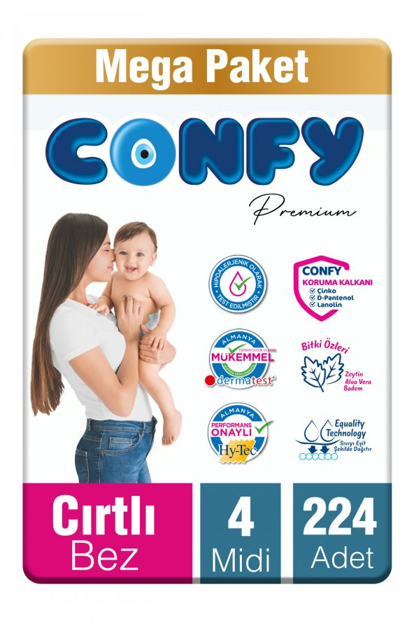 Confy Premium 4 Numara Bebek Bezi Maxi 7 - 14 KG 224 Adet