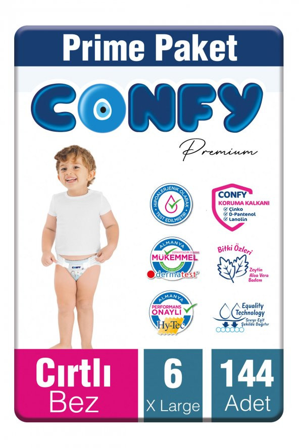 Confy Premium 6 Numara Bebek Bezi Extralarge +15 KG 144 Adet