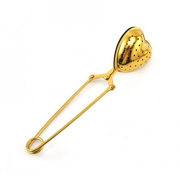 Kalp Tasarımlı Gold Paslanmaz Çelik Çay Süzgeci