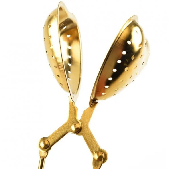 Kalp Tasarımlı Gold Paslanmaz Çelik Çay Süzgeci - 3