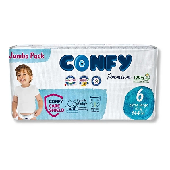 Confy Premium 6 Numara Bebek Bezi Extralarge +15 KG 144 Adet ürün görseli
