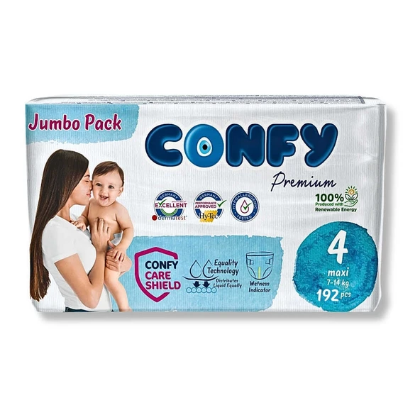Confy Premium 4 Numara Bebek Bezi Maxi 7 - 14 Kg 192 Adet