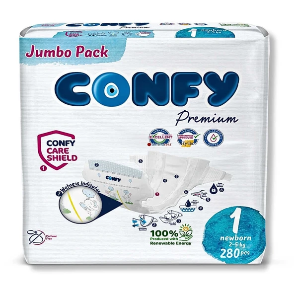 Confy Premium 1 Numara Bebek Bezi Yenidoğan 2 - 5 Kg 280 Adet - 2
