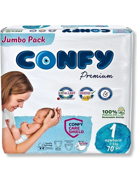 Confy Premium 1 Numara Bebek Bezi Yenidoğan 2 - 5 Kg 70 Adet