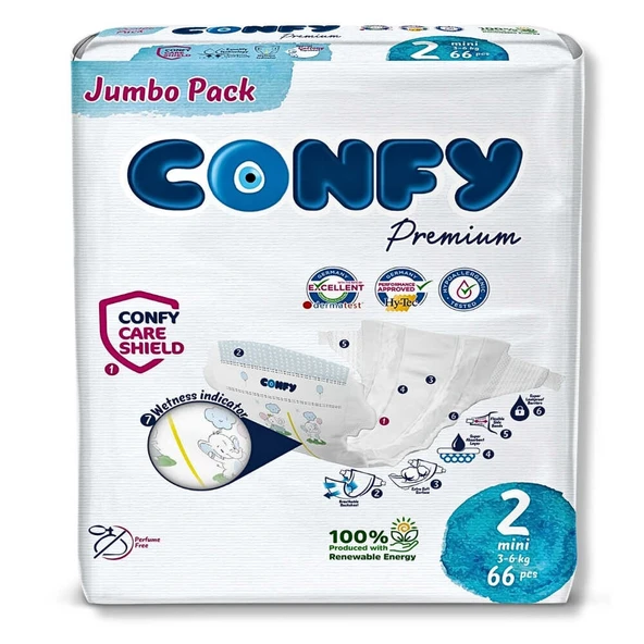 Confy Premium 2 Numara Bebek Bezi Mini 3 - 6 KG 66 Adet - Resim 2