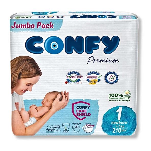 Confy Premium 1 Numara Bebek Bezi Yenidoğan 2 - 5 Kg 210 Adet