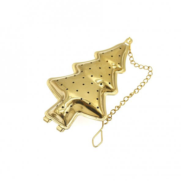 Yılbaşı Ağacı Tasarımlı Gold Paslanmaz Çelik Çay Süzgeci