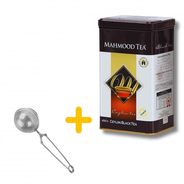 Mahmood Tea Seylan Siyah Dökme Çay Teneke Kutu 450 gr ve Küre Tasarımlı Silver Çay Süzgeci Bundle