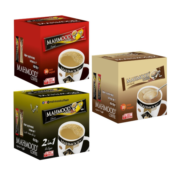 Mahmood Coffee 3ü1 Arada Ve 3ü1 Arada Sütlü Köpüklü Ve 2si1 Arada 3'lü Set  48 Adet