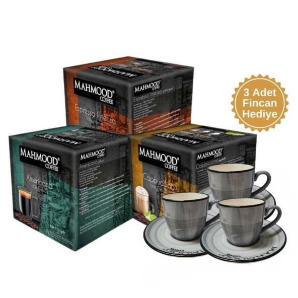 Mahmood Coffee Dolce Gusto Kapsül Kahve Çeşitleri 3lü Set ve 3lü Fincan Hediyeli
