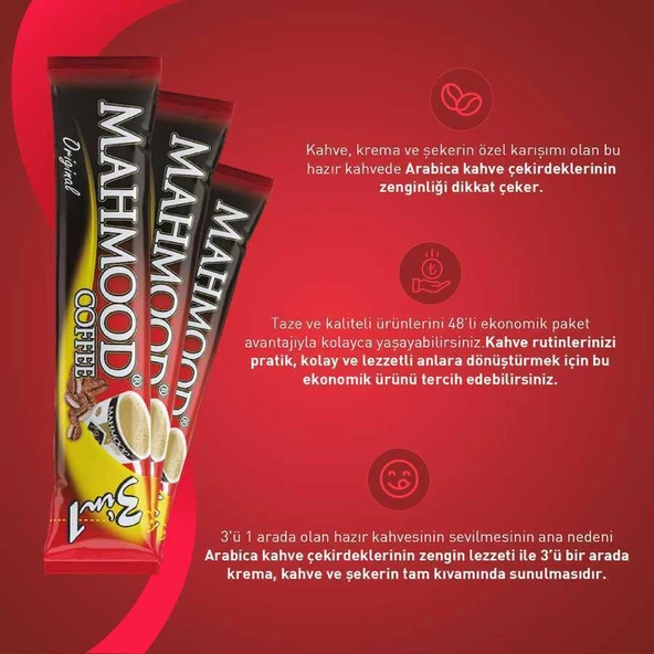 Mahmood Coffee 3 ü 1 Arada 48 Adet ve  Kupa Bardak - Resim 2