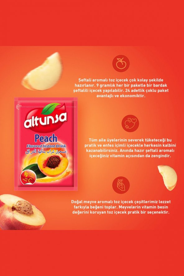 Altunsa Şeftali Aromalı Soğuk Toz Içecek  9 Gr X 24 Adet - 2