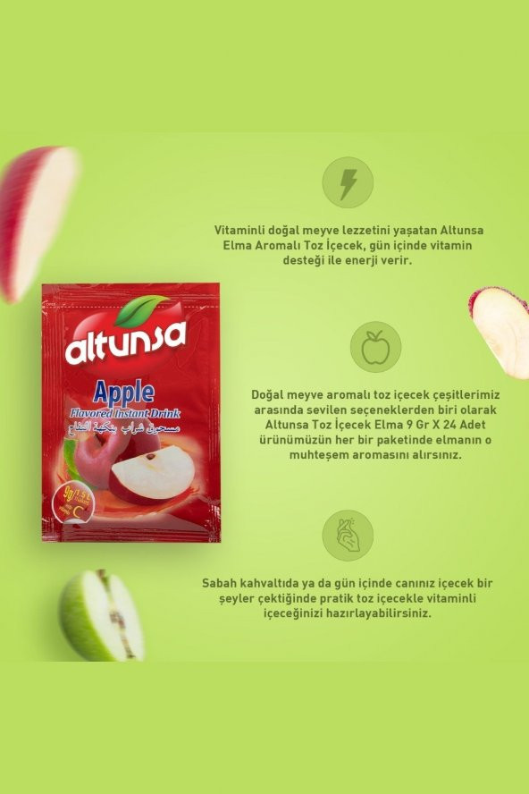 Altunsa Elma Aromalı Soğuk Toz Içecek  9 Gr X 24 Adet - 2