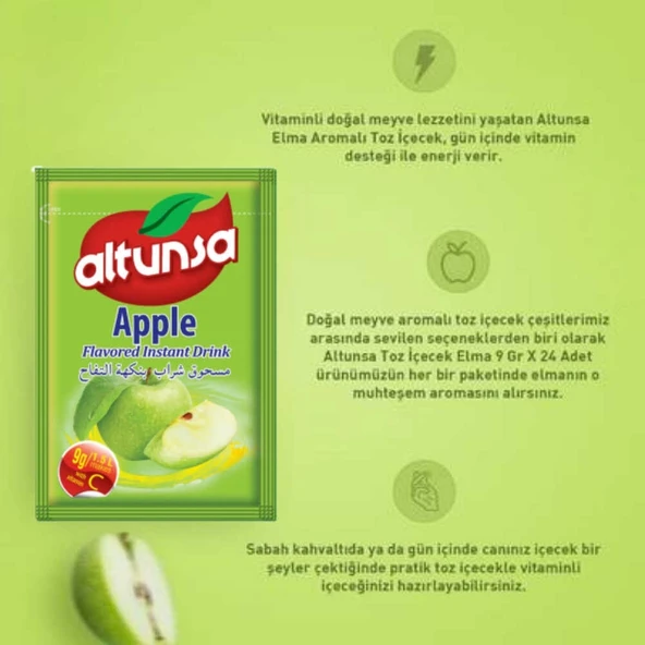 Altunsa Elma Aromalı Soğuk Toz Içecek  9 Gr X 24 Adet - 2
