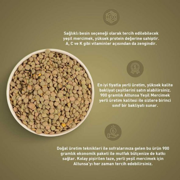 Altunsa Yerli Yeşil Mercimek 900 G x 2 Adet - 2