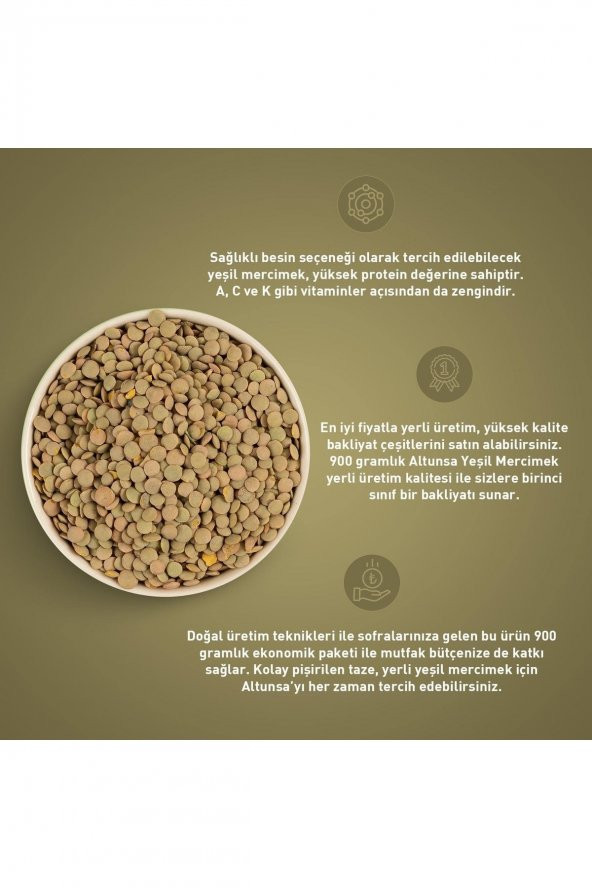 Altunsa Yerli Yeşil Mercimek  900 G - 2