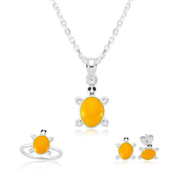 Gümüş Turuncu Kaplumbağa Çocuk Set  SL1353
