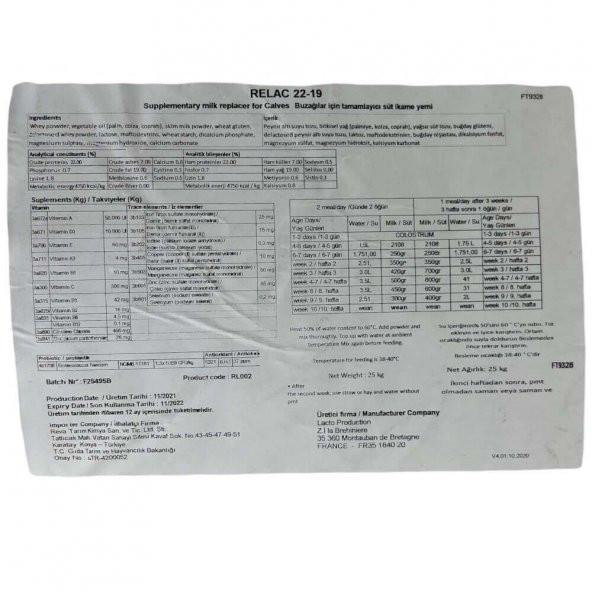 Relac 22-19 İthal Hayvansal İçerikli Kuzu-Oğlak Mama-25 Kg - 9