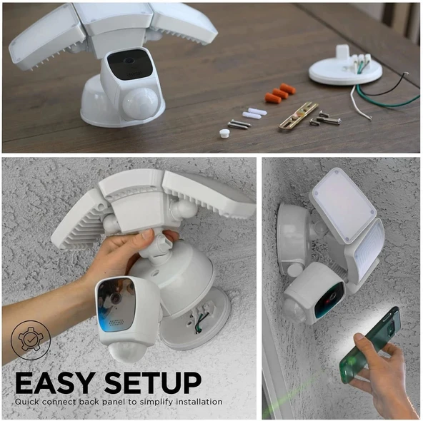 Home Zone Security Üç Kafalı Projektör Kamerası - Akıllı 2.4 GHz 1080P - 3