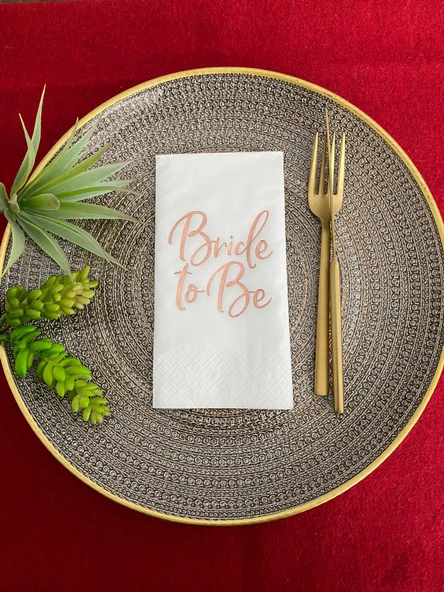 Rose Gold Yaldızlı Beyaz Bride To Be Peçete 16 lı