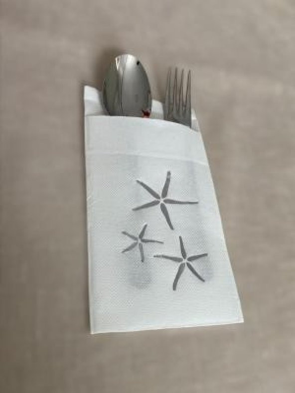 Gümüş Yaldızlı Beyaz Deniz Yıldızı Cepli Aır Touch Peçete 12 lı 40x40 ürün görseli 1