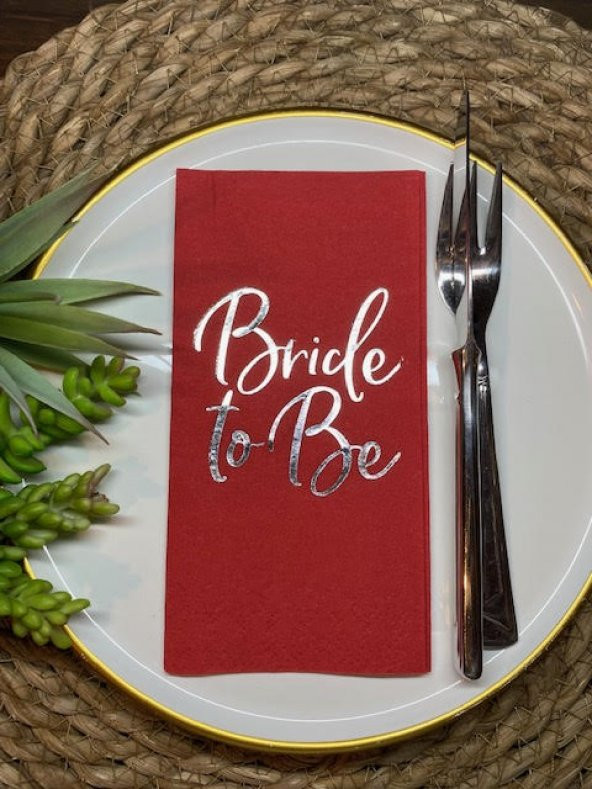 Gümüş Yaldızlı Kırmızı Bride To Be Peçete 16 lı