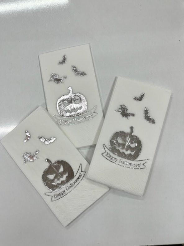 Gümüş Yaldızlı Beyaz Happy Halloween Peçete 16 lı ürün görseli 1